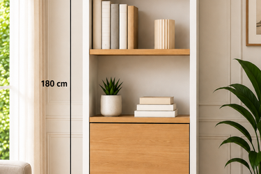 Modern Slim Bookshelf with Storage Cabinet & Open Shelves