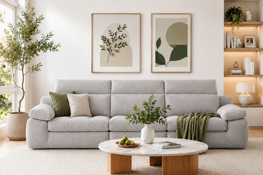 Modern White Linen Sofa with Solid Wood Frame Model No: BS1222