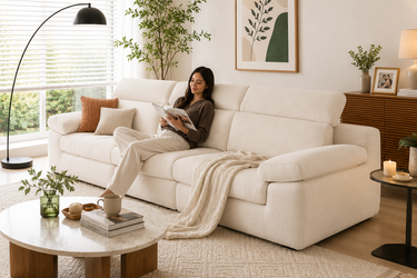 Modern White Linen Sofa with Solid Wood Frame Model No: BS1222