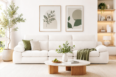Modern White Linen Sofa with Solid Wood Frame Model No: BS1222