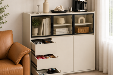 White Sideboard Cabinet with Glass Doors for Living & Dining Rooms Model No: CAB202