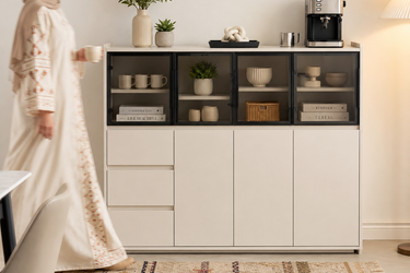 White Sideboard Cabinet with Glass Doors for Living & Dining Rooms Model No: CAB202