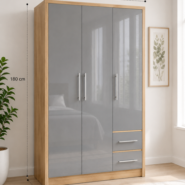 Modern 3 Door Wardrobe with 2 Drawers Model No: WR310