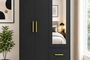 Modern 2-Door Wardrobe with Mirror & Drawers Model No: WR813