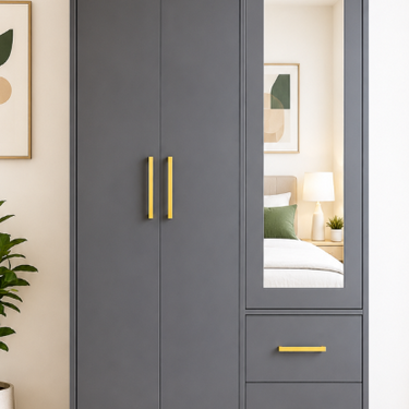 Modern 2-Door Wardrobe with Mirror & Drawers Model No: WR813
