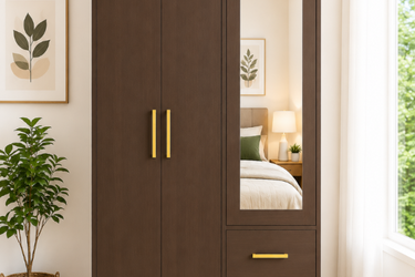 Modern 2-Door Wardrobe with Mirror & Drawers Model No: WR813