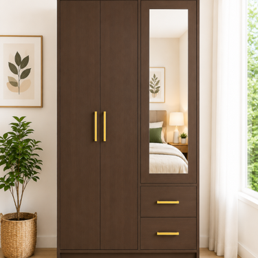 Modern 2-Door Wardrobe with Mirror & Drawers Model No: WR813